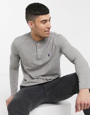 Polo Ralph Lauren player slub ASOS henley top marl logo in long sleeve grey 