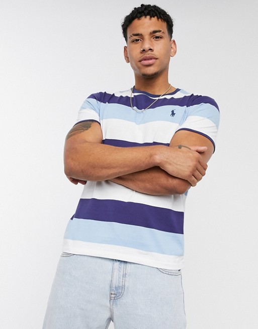 Polo Ralph Lauren player logo stripe t-shirt custom regular fit in blue/white