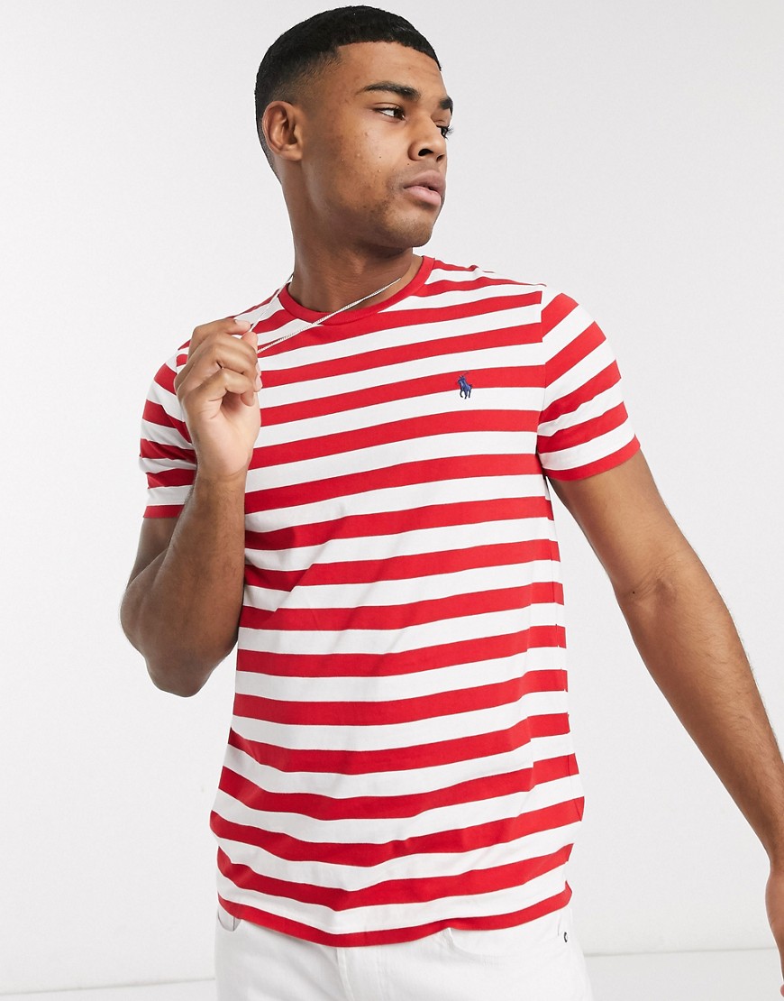 Polo Ralph Lauren player logo stripe t-shirt custom slim in rl2000 red /white
