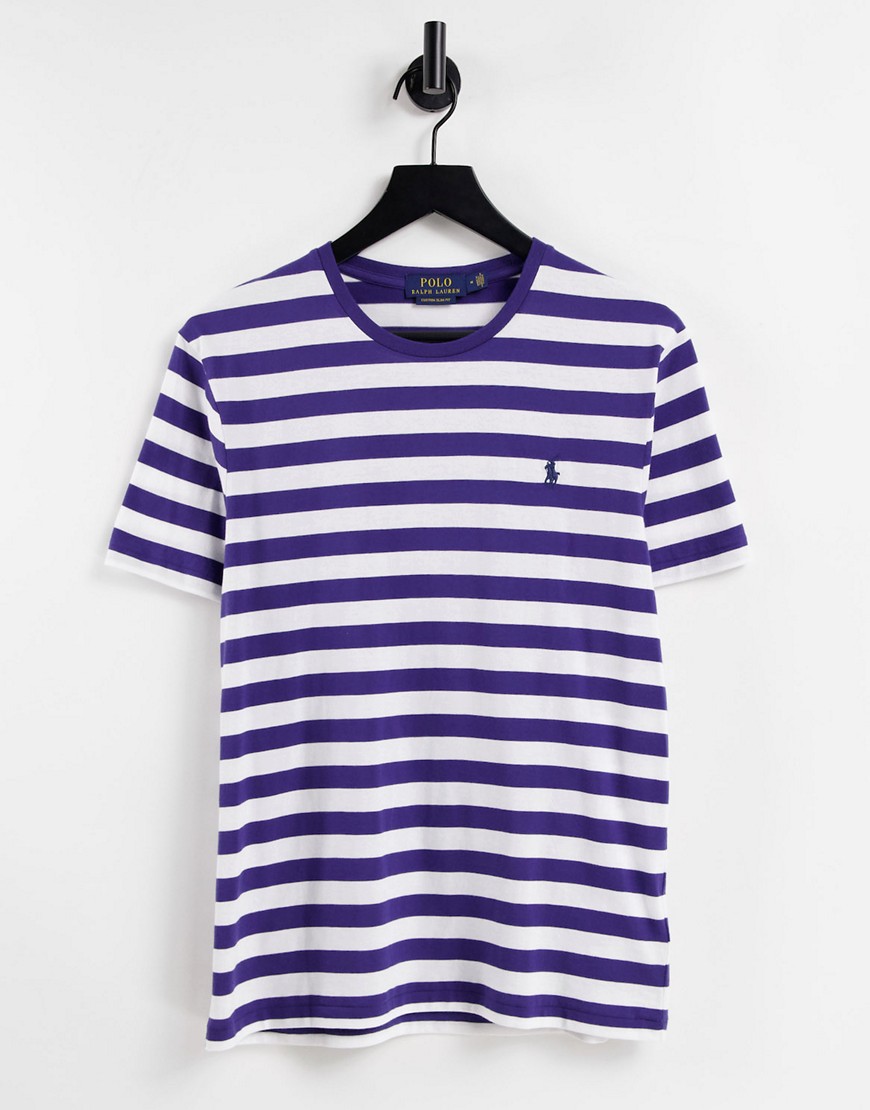 Polo Ralph Lauren player logo stripe t-shirt in navy/white
