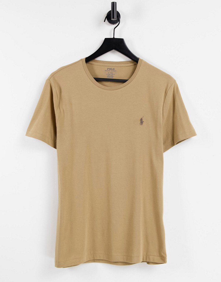 Polo Ralph Lauren player logo t-shirt in luxury tan-Brown