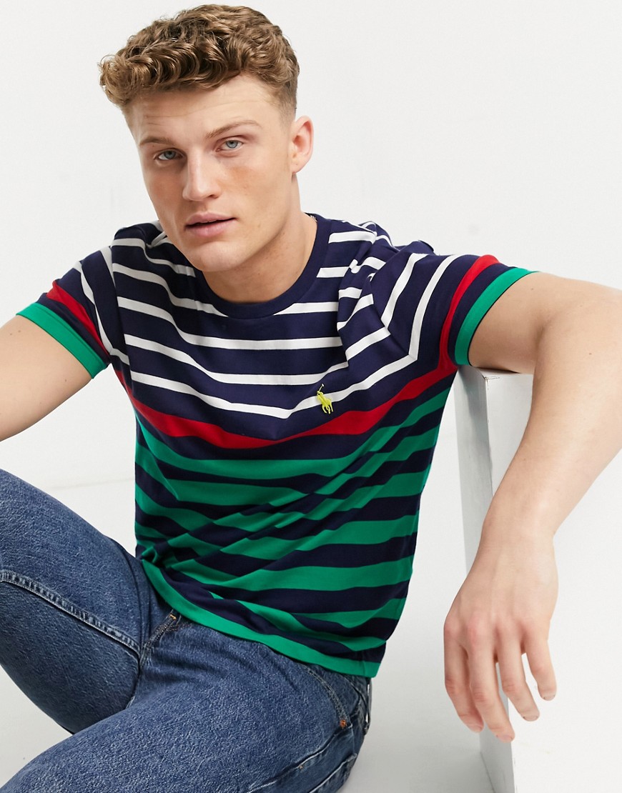 Polo Ralph Lauren player logo varied yarn dyed stripe t-shirt in french navy multi