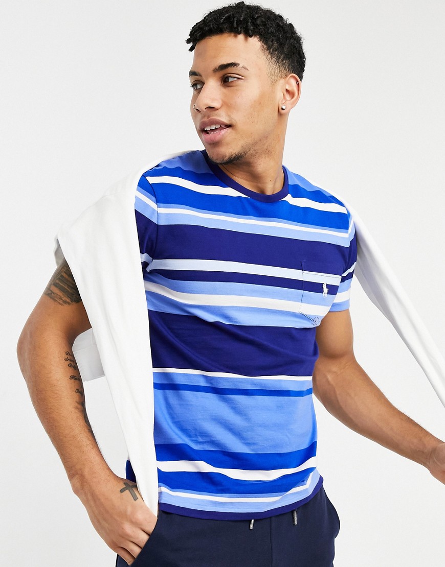 Polo Ralph Lauren player logo varied yarn dyed stripe t-shirt in harbor island blue multi-Blues