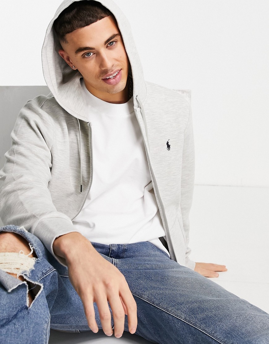 Polo Ralph Lauren player logo zip up hoodie in gray-Grey