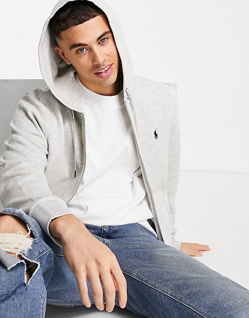 Polo Ralph Lauren player logo zip up hoodie in grey | ASOS