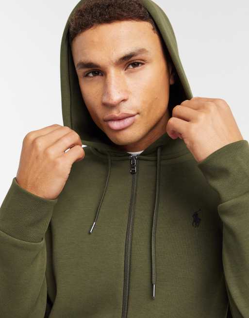 Polo Ralph Lauren player logo zip up hoodie in olive green