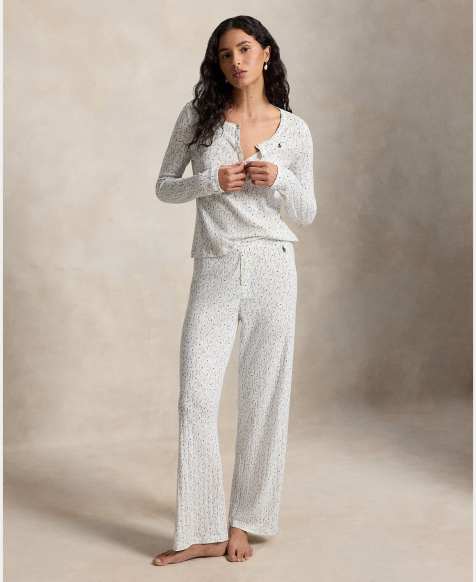 Polo Ralph Lauren Pointelle henley pyjama set in cream - view 1