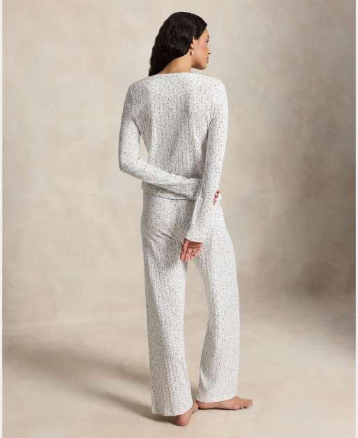 Polo Ralph Lauren Pointelle henley pyjama set in cream, 3 of 4