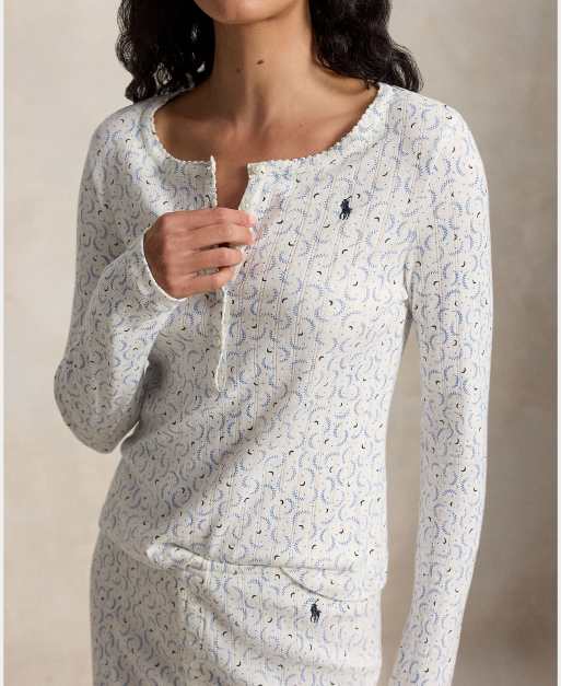 Polo Ralph Lauren Pointelle henley pyjama set in cream, 4 of 4