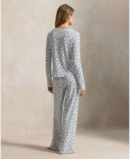 Polo Ralph Lauren Pointelle henley pyjama set in ditsy floral, 2 of 5