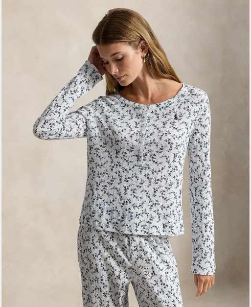 Polo Ralph Lauren Pointelle henley pyjama set in ditsy floral, 4 of 5