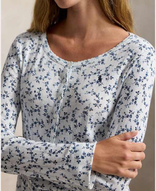 Polo Ralph Lauren Pointelle henley pyjama set in ditsy floral, 5 of 5