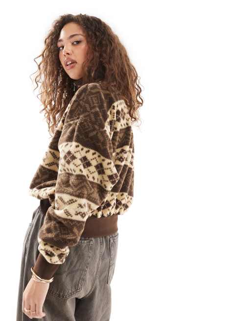 Polo Ralph Lauren polar fleece half zip sweatshirt in brown print ASOS