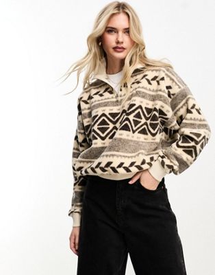 Polo Ralph Lauren polar fleece pattern half zip sweatshirt in brown