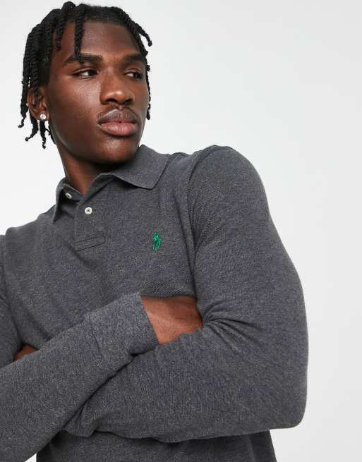 Polo Ralph Lauren Polo a maniche lunghe slim in piqu grigio