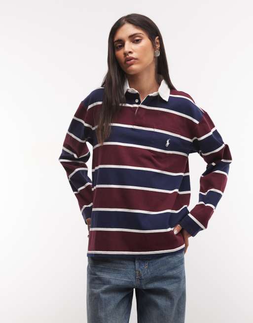Polo Ralph Lauren - polo a rayas con cuello en contraste burdeos, 3 de 4
