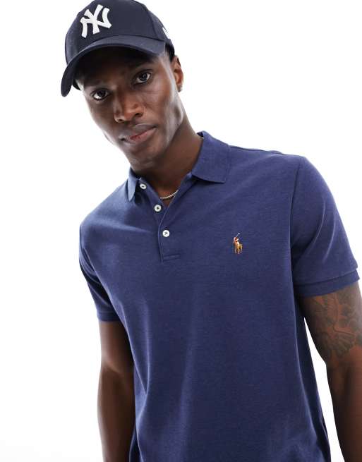 Polo Ralph Lauren - magic polo ajusté en coton pima avec logo emblématique - Bleu marine chiné