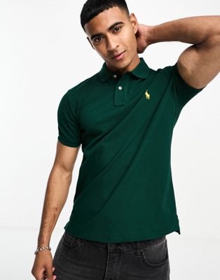 Polo Ralph Lauren icon logo slim fit pique polo in dark green - ASOS Price Checker