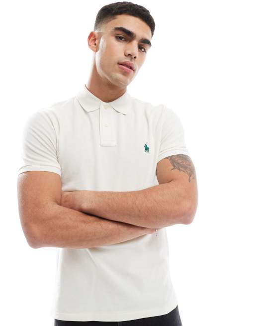 Polo Ralph Lauren - Polo ajusté en piqué avec logo emblématique - Crème