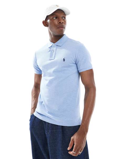 Polo Ralph Lauren - Polo ajusté en piqué avec logo joueur de polo - Bleu clair chiné - view 1