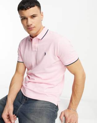 Polo Ralph Lauren icon logo tiped pique polo custom fit in pink - ASOS Price Checker