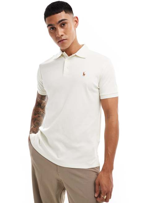 Polo Ralph Lauren - Polo coupe custom en coton pima avec logo emblématique - Crème