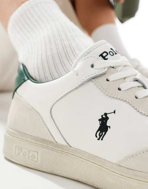 Polo Ralph Lauren Polo Court Lux in cream suede with green logo ASOS