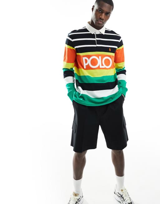 Polo Ralph Lauren - Polo de rugby oversize à logo devant et à rayures multicolores - Orange