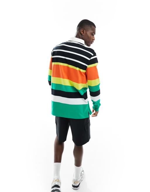 Polo Ralph Lauren Polo de rugby oversize a logo devant et a rayures multicolores Orange ASOS
