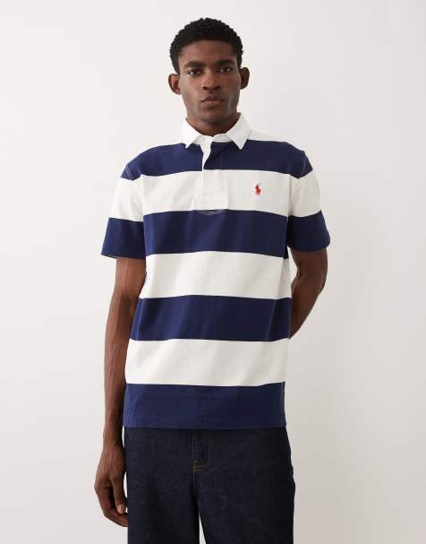 Polo Ralph Lauren - Polo de rugby rayé à manches courtes et logo emblématique - Bleu marine et blanc - view 1