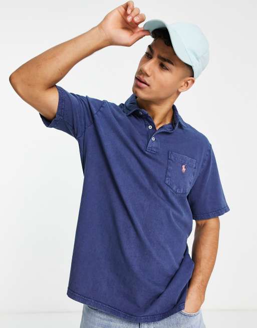 Polo Ralph Lauren Polo en coton et lin avec poche a logo Bleu marine ASOS