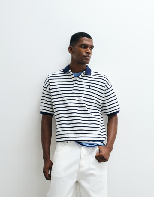 Polo Ralph Lauren polo en maille coupe décontractée à manches courtes rayé bleu marine, 3 de 5