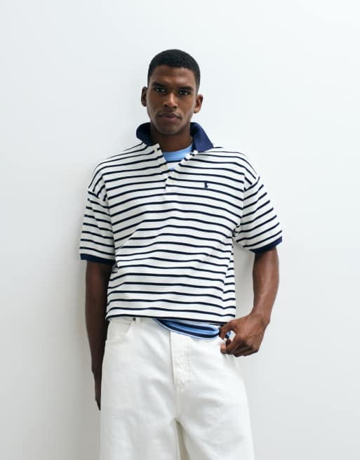 Polo Ralph Lauren polo en maille coupe décontractée à manches courtes rayé bleu marine, 5 de 5