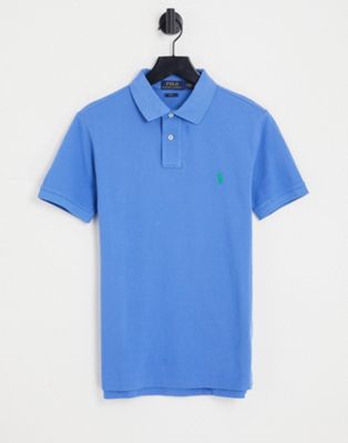 Polo Ralph Lauren slim fit pique polo in mid blue with pony logo - ASOS Price Checker