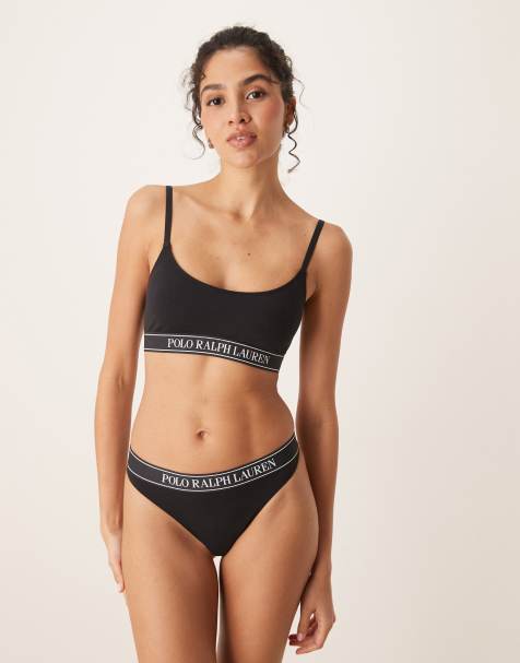 Polo Ralph Lauren Polo essentials scoop bralette & midrise thong in onyx black - view 1