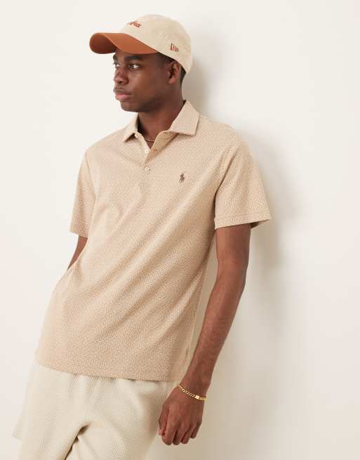 Polo Ralph Lauren - Polo in cotone Pima color beige mélange con stampa a ferro di cavallo e logo