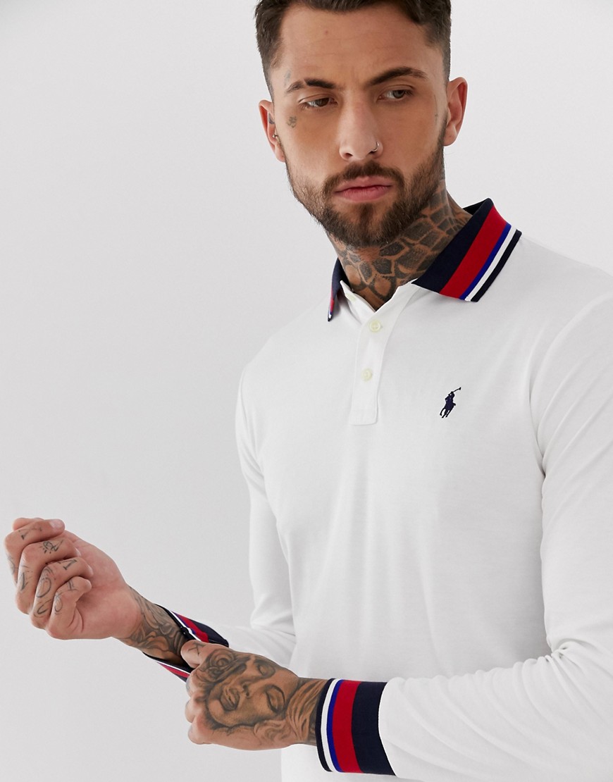 Polo Ralph Lauren - Polo in jersey di cotone pima bianca con bordini sul colletto-Bianco