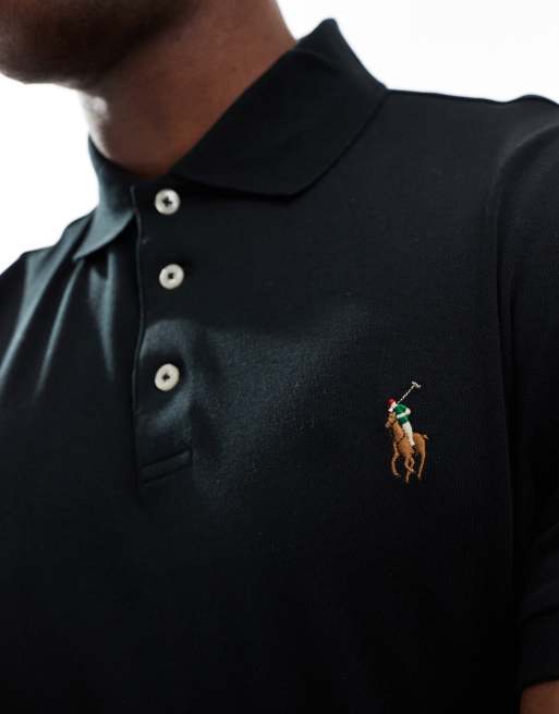 Polo Ralph Lauren - Polo negro de corte custom slim con logo de algodón pima, 3 de 4