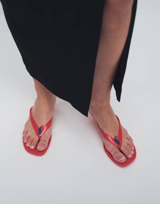 Polo Ralph Lauren polo play kitten heel thong sandals in ruby, 3 of 7