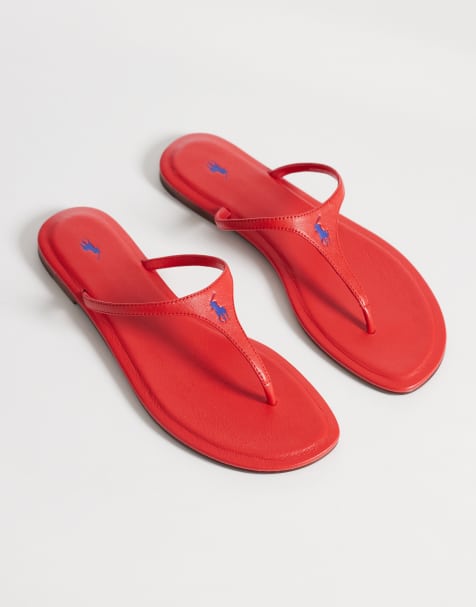 Polo Ralph Lauren polo play leather thong sandal in ruby red - view 1