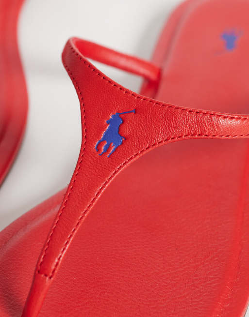Polo Ralph Lauren polo play leather thong sandals in ruby red, 2 of 4