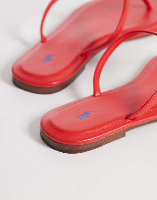 Polo Ralph Lauren polo play leather thong sandals in ruby red, 4 of 4
