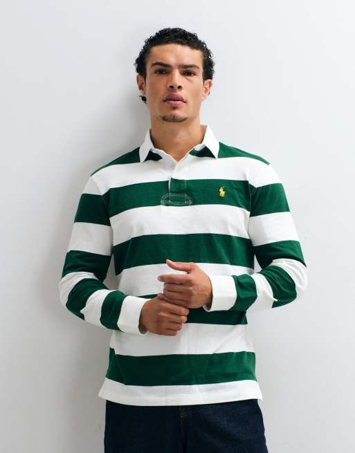 Polo Ralph Lauren polo rugby a maniche lunghe in verde scuro e bianco, 2 di 5