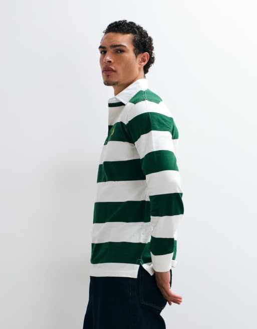 Polo Ralph Lauren polo rugby a maniche lunghe in verde scuro e bianco, 4 di 5