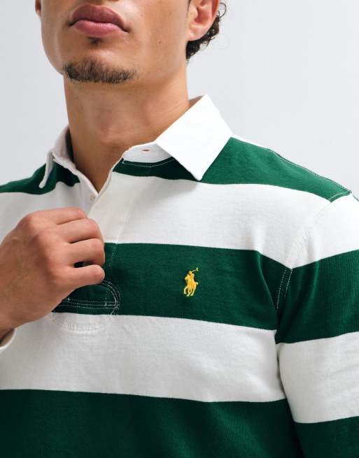Polo Ralph Lauren polo rugby a maniche lunghe in verde scuro e bianco, 5 di 5