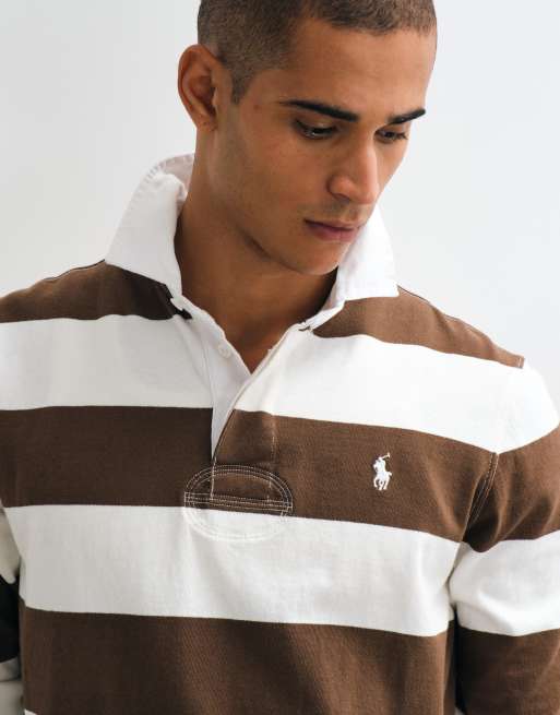 Polo Ralph Lauren polo rugby a maniche lunghe marrone e bianco, 3 di 5