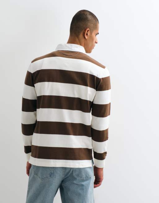 Polo Ralph Lauren polo rugby a maniche lunghe marrone e bianco, 4 di 5