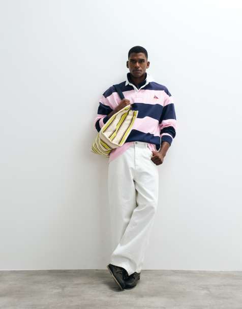 Polo Ralph Lauren - polo rugby oversize con bloques de rayas y logo de bandera en azul marino y rosa - view 1