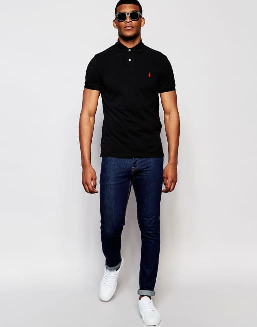 Black polo with blue clearance jeans