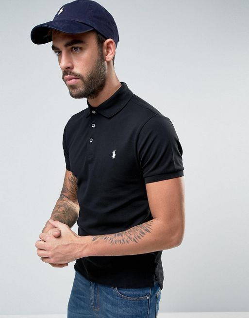 Polo Ralph Lauren polo shirt with stretch in slim fit black | ASOS